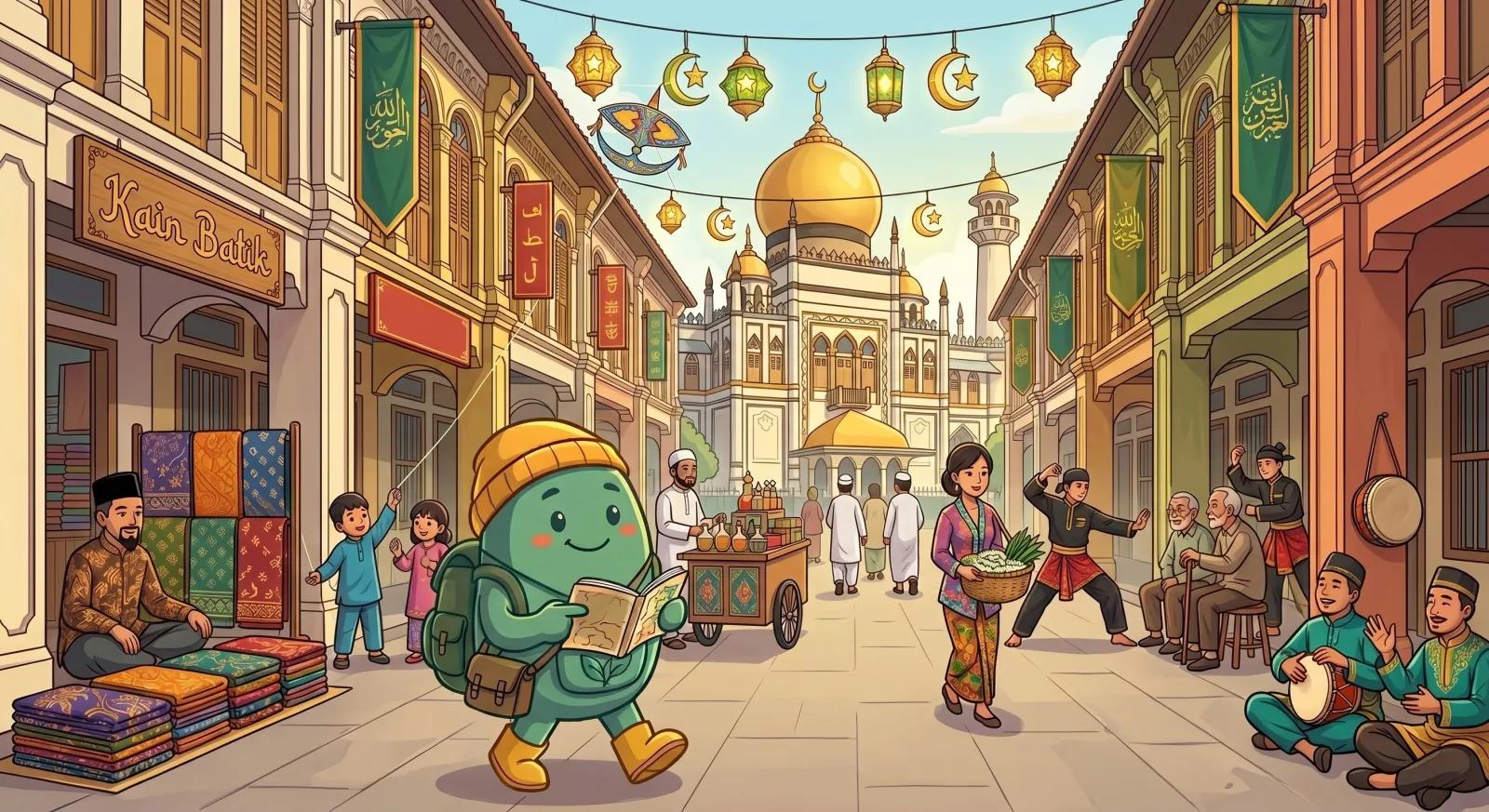 Malay Footprints, from Kampong Glam to Geylang Serai — illustrated scene