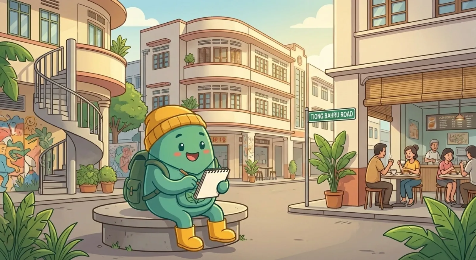 Into the Heartlands of Tiong Bahru — illustrated scene